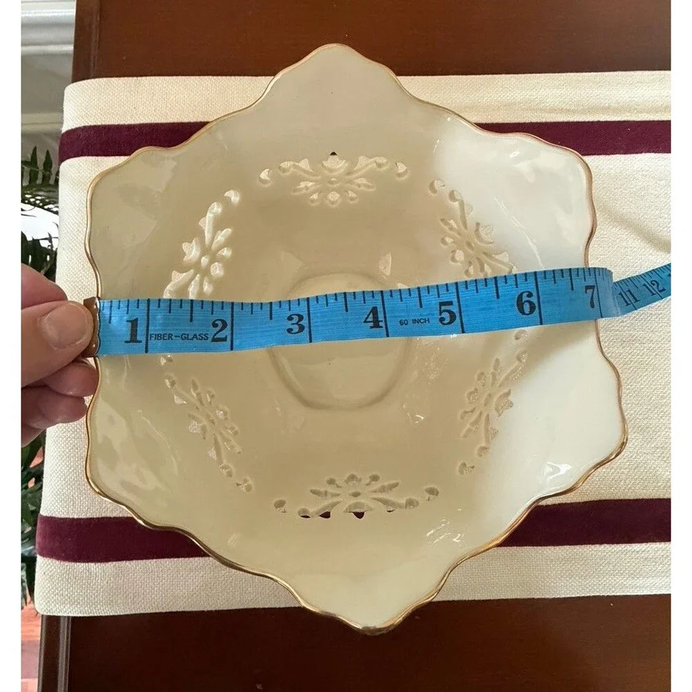 Lenox Langtry Ivory Porcelain Bowl 24K Gold Trim & Cut-Out Details Made In USA
